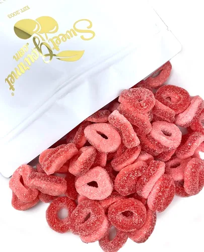 Miniatura 8 de SweetGourmet Anillos de sandía gomosas, caramelos rosados y rojos recubiertos de azúcar, bolsa de 1 libra