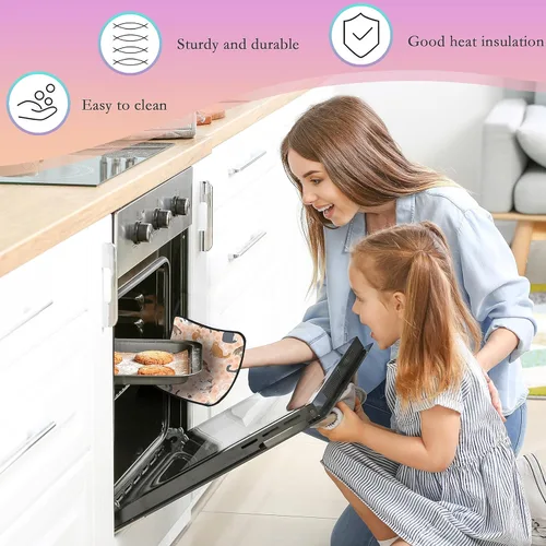 Miniatura 5 de Manoplas de horno de hongos y hojas y soportes para ollas de cocina, juego de 2 piezas, almohadilla resistente al calor para hornear, barbacoa