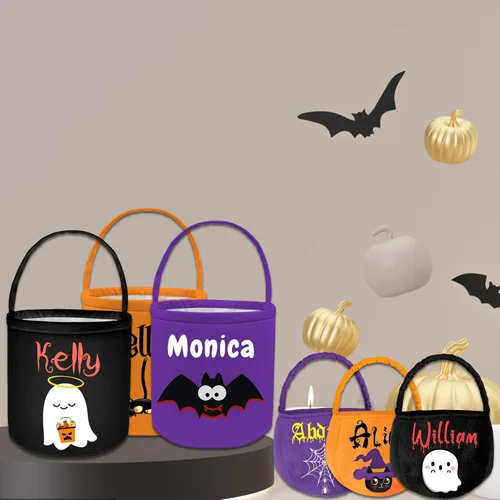 Miniatura 6 de Cubos personalizados de Halloween para pedir dulces o trucos, cesta de Halloween personalizada con nombre para niños, bolsas de Halloween