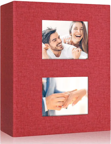 Miniatura 9 de Álbum de fotos de 4 x 6 pulgadas, 200 bolsillos para regalos de boda, libro de recuerdos de tapa dura de lino con ventana frontal para aniversario