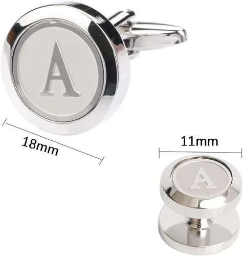 Miniatura 3 de Gemelos y tachuelas para hombre, camisas de esmoquin para negocios, boda, iniciales del alfabeto A-Z
