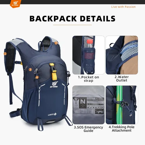 Miniatura 5 de SKYSPER Mochila de senderismo pequeña – Mochila de viaje de 15 L, ligera, resistente al agua, mochilas de senderismo para mujeres y hombres, Pequeño