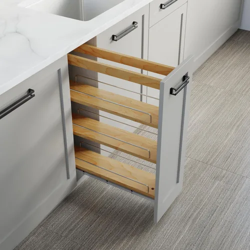 Miniatura 9 de Dowell - Organizador de especias extraíble con estantes ajustables para gabinete de cocina base, toboganes de cierre suave montados en la parte