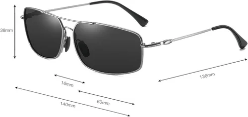 Miniatura 4 de laureles Gafas de sol polarizadas con marco piloto completo para hombre, estilo vintage, conducción de lectura, UV400 Gris
