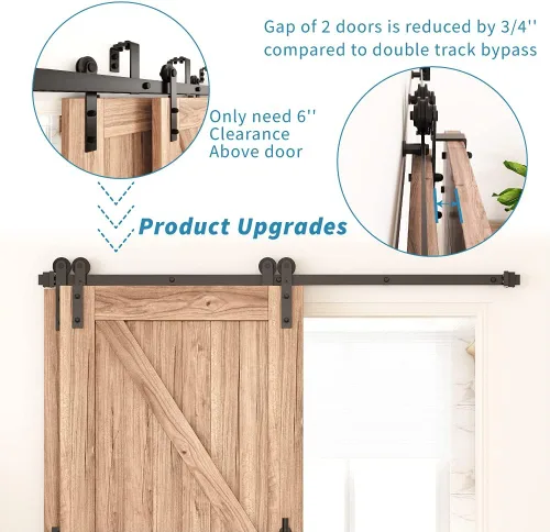 Miniatura 4 de ZEKOO Kit de herrajes para puerta de granero corrediza de 11 pies, una sola vía, para puertas dobles, kit de herrajes para puerta de granero