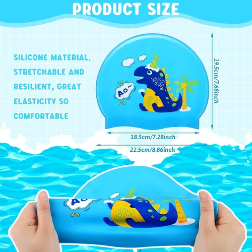 Miniatura 2 de Sintuff 3 Pcs Kids Swim Caps Toddlers Swimming Caps Silicone Swim Cap for Boys Girls (Age 4-12) Baby Waterproof Cartoon Bathing Hats for Long and