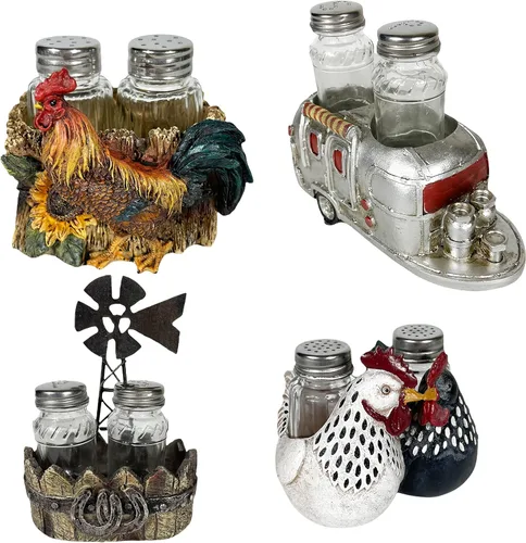 Miniatura 6 de Urbalabs Country Chicken Double Chickens Salero y Pimentero Caddy Country Farmhouse Mesa de comedor de cocina Decoración de mostrador de cocina