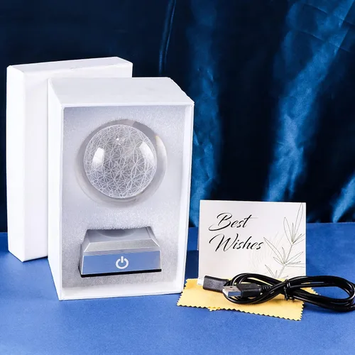 Miniatura 6 de Qianwei Esfera de Cristal Flor de la Vida con Base Táctil de Iluminación LED Colorida, Bola de Cristal de Geometría Sagrada Starlight Magic