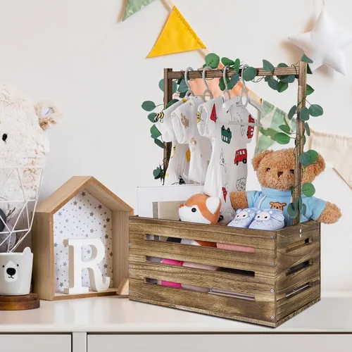 Miniatura 5 de Caja de Madera para Baby Shower, Cesta de Bebé con Asa, Cesta de Regalos Personalizados para Bebé, Cesta de Almacenamiento, Regalo de Bienvenida