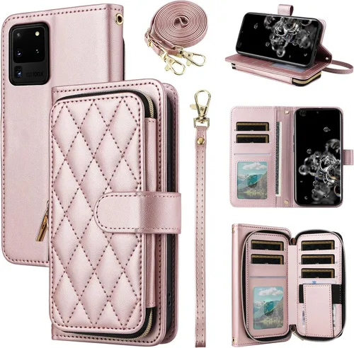 Miniatura 30 de Funda de Cartera para Samsung Galaxy S20 FE 5G de 6.5 Pulgadas con Correa para Muñeca, Billetera con Cremallera y más de 9 Ranuras para Tarjetas