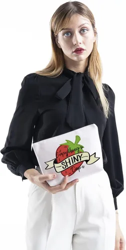Miniatura 4 de TSOTMO Firefly Serenity Everything's Shiny Cute Strawberry Zipper Pouch Bolsa de maquillaje, Beige, Gorra brillante