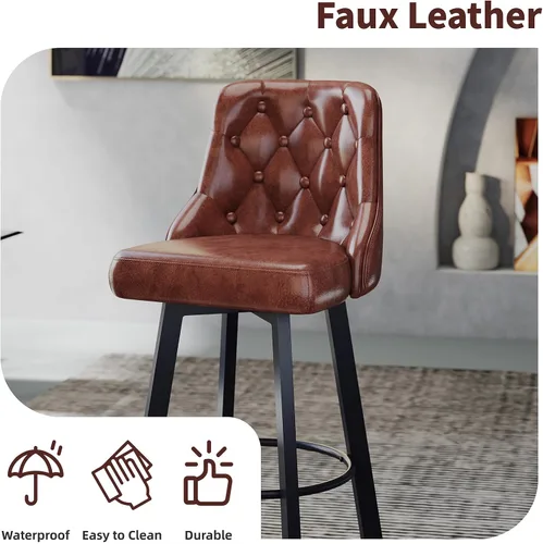 Miniatura 3 de Youhauchair Juego de 4 taburetes de bar, de 26 pulgadas, modernos taburetes de bar con respaldo, reposapiés y patas de metal, silla de bar tapizada