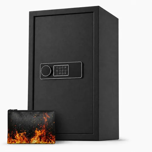 Miniatura 9 de Caja fuerte pequeña de 1.3 pies cúbicos para el hogar, caja de seguridad con bolsa ignífuga, teclado digital, llaves de repuesto y sistema