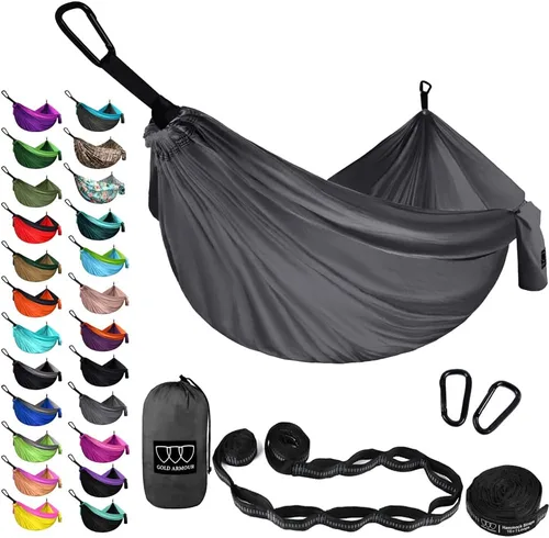 Miniatura 14 de Gold Armour Hamaca de camping – Hamaca doble XL, hamaca portátil, accesorios de camping, equipo para exteriores e interiores con correas de árbol
