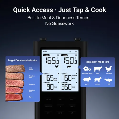 Miniatura 5 de ThermoMaven Termómetro inalámbrico inteligente para carne de 3000 pies – Sub-1G de largo alcance, 6 sensores de precisión certificada por NIST, 2