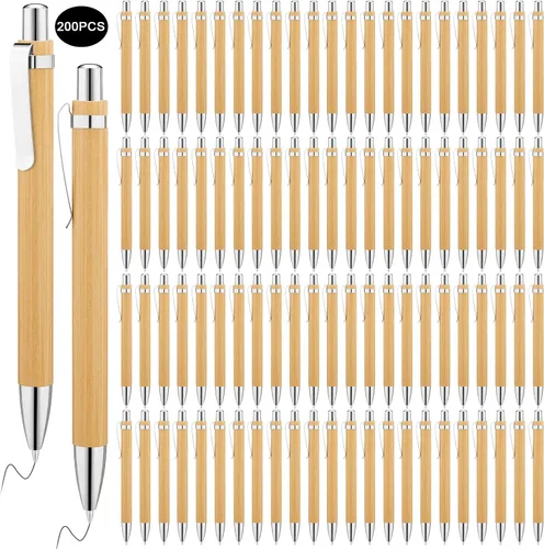 Miniatura 7 de SATINIOR 150 bolígrafos de bambú retráctiles de madera a granel, grabado, tinta negra de bambú, bolígrafos de madera de 0.039 in, bolígrafos