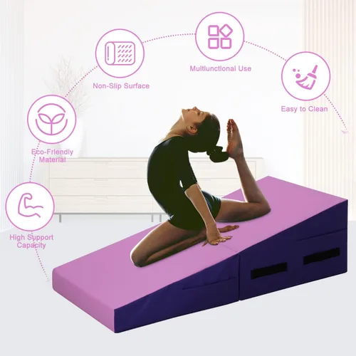 Miniatura 4 de Cuña de gimnasia, 48 x 24 pulgadas para gimnasia, tapete de cuña de gimnasia con superficie de PVC antideslizante y asa, tapete de queso para Rosado