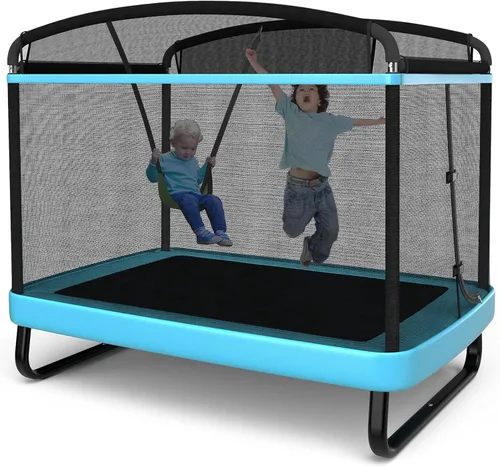 Giantex Trampolín de 6 pies para niños con columpio, trampolines para niños pequeños con red de seguridad, aprobado por ASTM, mini trampolín