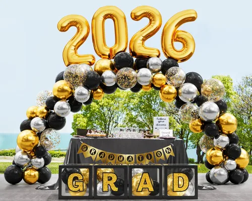 Miniatura 6 de Decoraciones de graduación 2026: juego de 86 piezas de suministros de decoración para fiesta de graduación, incluye cuerdas de luz LED, cajas