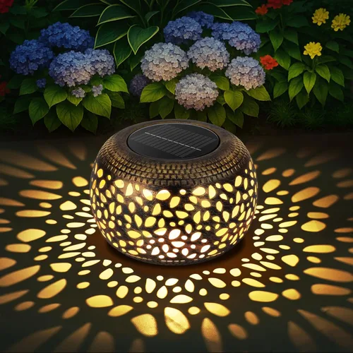 Farol solar para decoración de patio al aire libre: faroles solares para exteriores, impermeables, ahuecados, retro, metal, alimentados por energía