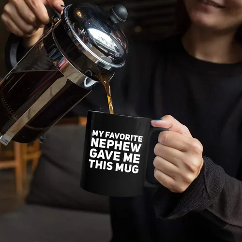Miniatura 6 de Taza de café de cerámica con texto en inglés «My Favorite Nephew Gave Me This Gift To Uncle Auntie», para el Día de la Madre, Día del Padre
