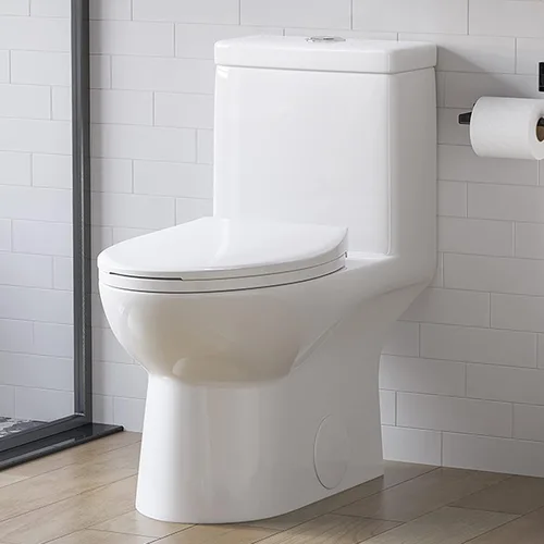 HOROW HR-LT0037W - Inodoro alargado de una pieza para baño, inodoro moderno de doble descarga potente y silencioso y asiento de cierre suave