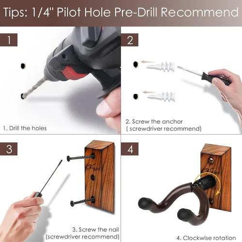 Miniatura 7 de SNIGJAT Percha para guitarra, paquete de 2 soportes de pared para guitarra acústica, bajo, banjo, mandolina, accesorios para instrumentos musicales