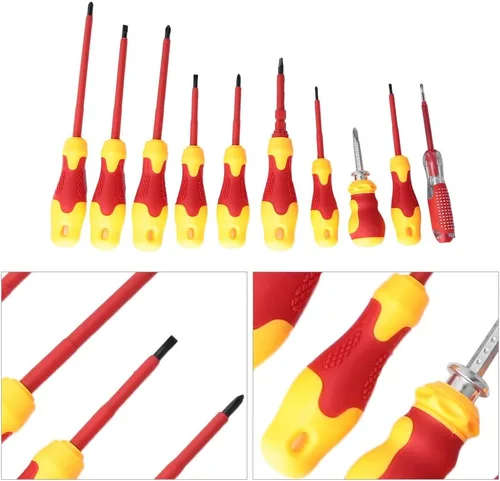 Miniatura 9 de Jeanoko Juego de destornilladores eléctricos aislados multifuncionales de 1000 V, 10 Uds. con ranura para destornilladores, herramientas