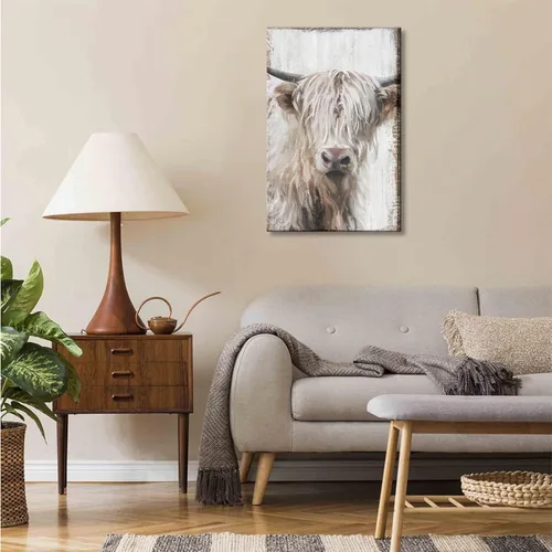 Miniatura 4 de 1 pieza de arte de pared de vaca Highland, lienzo de vaca de granja para decoración de pared, imagen de pintura blanca de vida silvestre, impresión