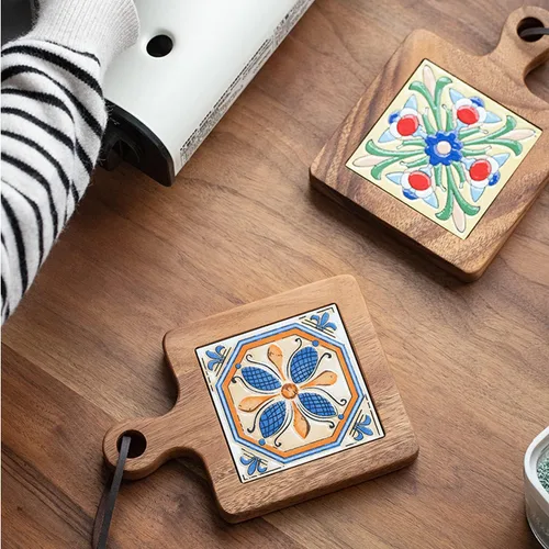 Miniatura 4 de Tapete para ollas de madera natural, antiquemaduras, posavasos para ollas de té caliente y sartenes, accesorios de encimera de cocina (C)