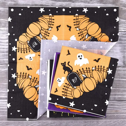 Miniatura 7 de ASTARON Paquete de 60 servilletas de Halloween de 13 x 13 pulgadas, servilletas de papel desechables para decoración de mesa de Halloween