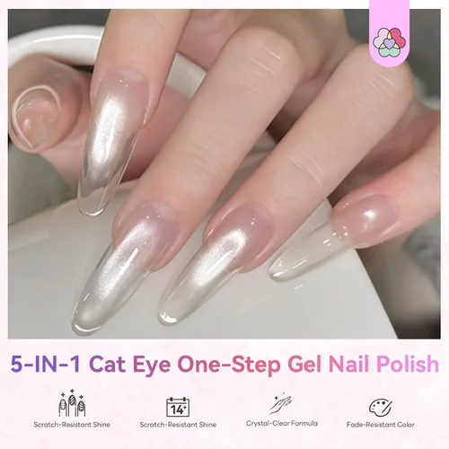 Miniatura 2 de SAVILAND Glazed Nails - Esmalte de uñas de gel de un solo paso: 0.5 onzas de esmalte de gel de ojo de gato, bolígrafo de arte 5 en 1 Jelly Silver