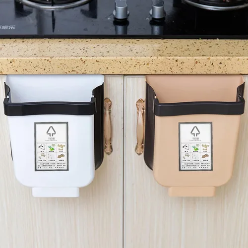 Miniatura 5 de CHICIRIS Basurero plegable para cocina, cubo de basura colgante de cocina, cubo de basura plegable de plástico de 9 litros con soporte de fijación