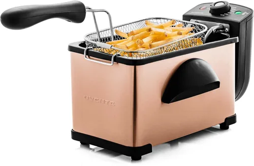 OVENTE Freidora eléctrica de 2 litros de capacidad, tapa con ventana de visión, temperatura ajustable, cesta extraíble y mango de tacto frío,