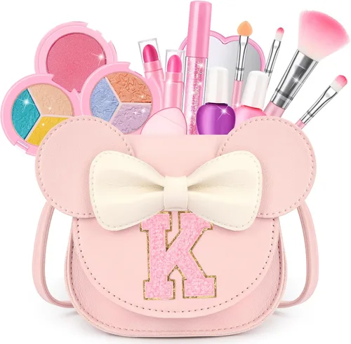Miniatura 32 de Kit de maquillaje para niñas – Juego de maquillaje lavable real de 15 piezas – Cosmético no tóxico para niños pequeños con bolso de letras – Regalos