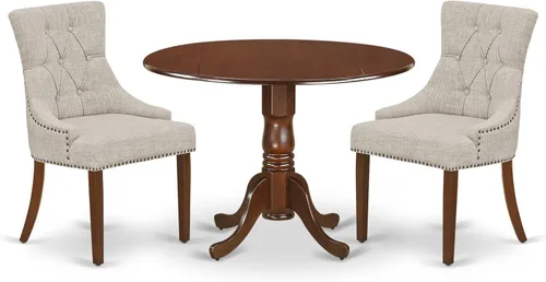 Miniatura 16 de East West Furniture DLFR5-BLK-02 - Juego de mesa de comedor moderno de 5 piezas, incluye una mesa redonda de madera con gotas y 4 sillas tapizadas