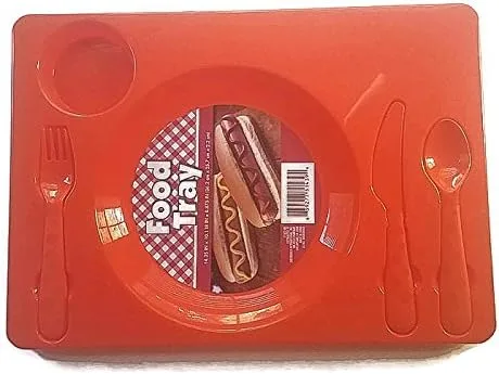 Miniatura 2 de Multipack - Juego de 2 bandejas de alimentos con compartimentos para niños con cubiertos, color rojo y verde azulado