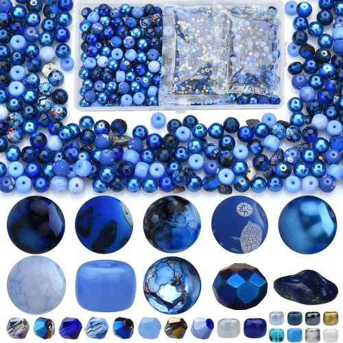 Miniatura 7 de Rired 27 Kit de Pulseras de Cuentas de Manualidades Surtidas, Cuentas Azul Columbia Incluyendo 7 Tipos de Cuentas Redondas/Cuentas de Pony