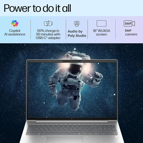 Miniatura 3 de HP Laptop EliteBook 2026 de 16 pulgadas, AMD Ryzen 5 200 Copilot AI PC, 16 GB DDR5 RAM, 512 GB PCIe SSD, FHD+, seguridad empresarial, carga rápida
