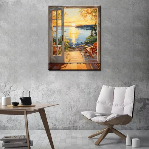 Miniatura 3 de Tucocoo Bumbers - Pintura de paisaje de puerta para adultos, paisaje de lago, pintura por números, pintura acrílica, lienzo junto al lago, plantas