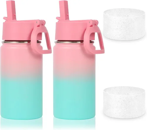 Miniatura 28 de Volhoply Botella de agua de acero inoxidable aislada de 14 onzas con tapa de pajita y funda de silicona, sin BPA, fácil de usar para niños y niñas