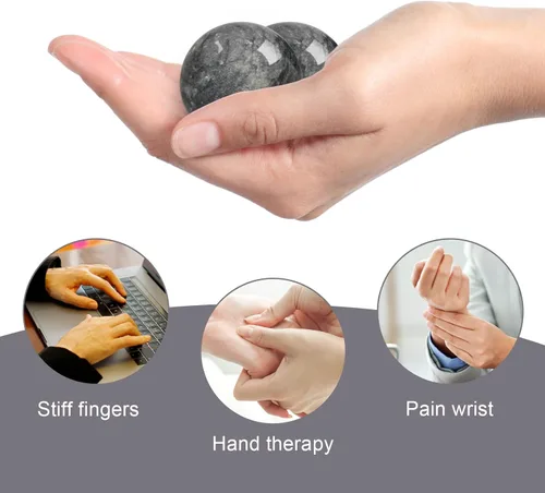Miniatura 6 de Coolrunner Bolas de Baoding de mármol gris oscuro de 2 pulgadas para aliviar el estrés de la salud de la mano del ejercicio de la mano, bolas de mano