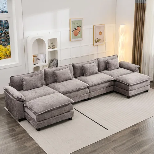 Miniatura 23 de Oprisen Sofá Seccional Modular, Cómodo Cloud Couch Sofá Seccional, Sofá Cama de Chenilla con Asiento Profundo con Almohadas Decorativas para Sala