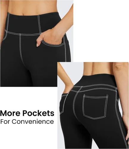 Miniatura 5 de G4Free Pantalones de yoga con bolsillos para mujer, pantalones capri, cintura alta, acampanados, corte de bota, vestido casual de entrenamiento