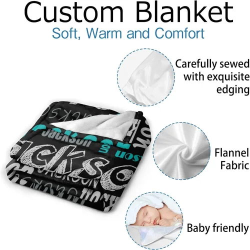 Miniatura 3 de Manta personalizada con texto del nombre, mantas de franela personalizadas para bebés, adultos y niños, regalo de cumpleaños, día de San Valentín