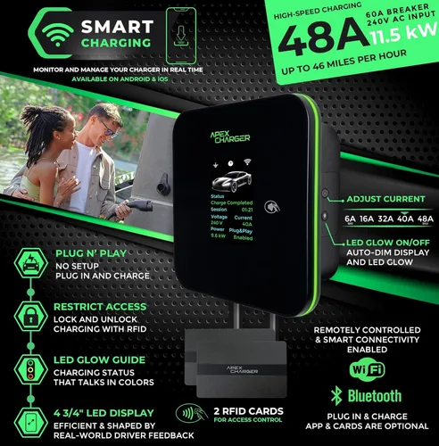 Miniatura 2 de MACH 2: Cargador EV Nivel 2 Rápido 48 amperios Montado en Pared para Garaje Profesional. Estación de Carga para Vehículos Eléctricos con 4 Salidas