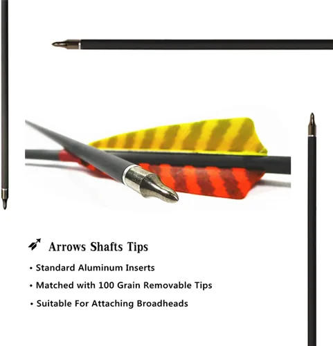 Miniatura 7 de Caza Tiro con arco Flechas de carbono, letszhu Target Practice Flecha 500 Spine fletched 4 inch Real Plumas con puntos de campo para Longbow Recurvo