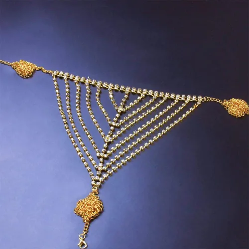 Miniatura 6 de Koleso - Conjunto de bikini con diamantes de imitación para mujer, con cadena de cintura para el vientre, cadena erótica, ropa