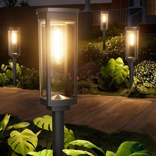 Miniatura 8 de NEWMESSI Paquete de 4 luces solares para caminos al aire libre, modernas luces LED solares de súper brillo, IP65, impermeable, para jardín, jardín