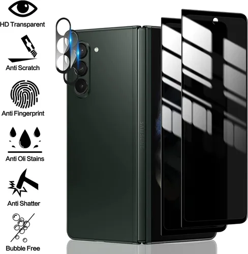 Miniatura 3 de 2 protectores de pantalla frontal de vidrio templado de privacidad compatibles con Samsung Galaxy Z Fold 5 + 2 protectores de lente de cámara